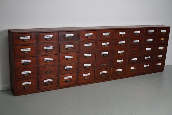 Large Belgian Pitch Pine Apothecary Cabinet with Enamel Shields, 1900s-XO-1743204