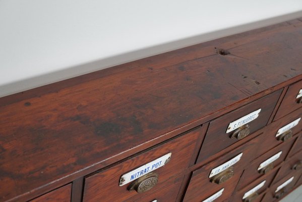 Large Belgian Pitch Pine Apothecary Cabinet with Enamel Shields, 1900s-XO-1743204