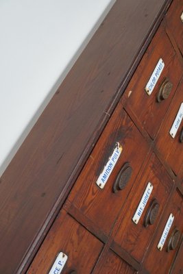 Large Belgian Pitch Pine Apothecary Cabinet with Enamel Shields, 1900s-XO-1743206