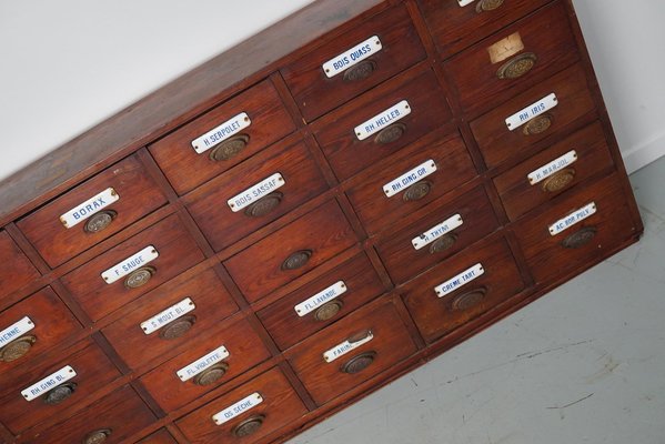 Large Belgian Pitch Pine Apothecary Cabinet with Enamel Shields, 1900s-XO-1743204