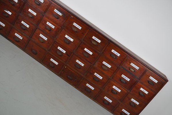 Large Belgian Pitch Pine Apothecary Cabinet with Enamel Shields, 1900s-XO-1743206