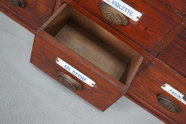 Large Belgian Pitch Pine Apothecary Cabinet with Enamel Shields, 1900s-XO-1743204