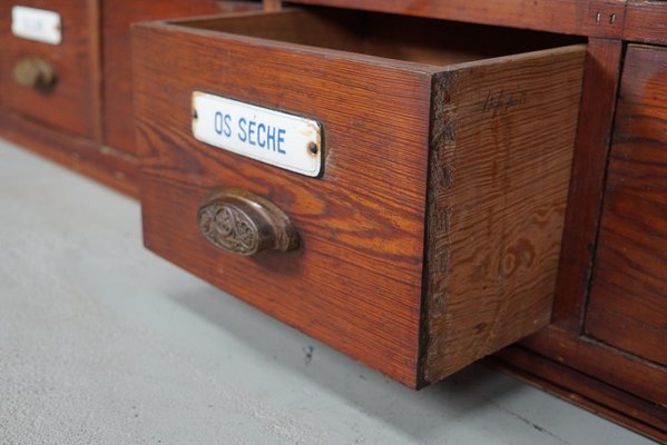 Large Belgian Pitch Pine Apothecary Cabinet with Enamel Shields, 1900s-XO-1743204