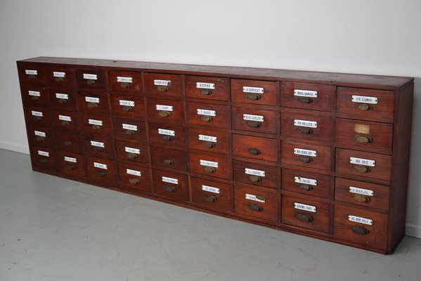 Large Belgian Pitch Pine Apothecary Cabinet with Enamel Shields, 1900s-XO-1743204