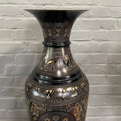 Large Black and Gold Etched Brass Vases, Set of 2-OLQ-1767316