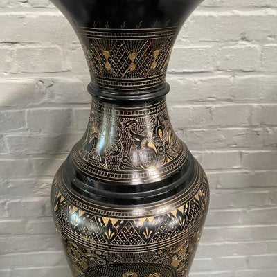 Large Black and Gold Etched Brass Vases, Set of 2-OLQ-1767316