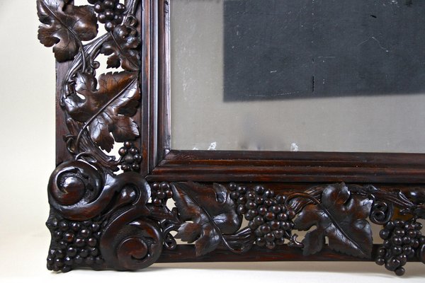 Large Black Forest Hand-Carved Wall Mirror with Grapes and Leaves, Austria, 1919-TQA-1322371