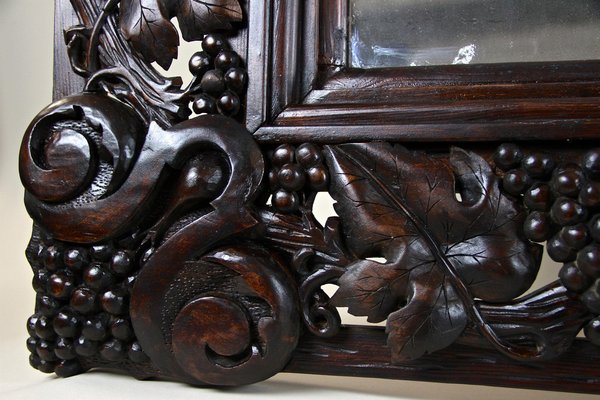 Large Black Forest Hand-Carved Wall Mirror with Grapes and Leaves, Austria, 1919-TQA-1322371