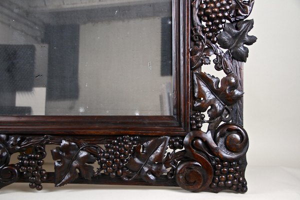 Large Black Forest Hand-Carved Wall Mirror with Grapes and Leaves, Austria, 1919-TQA-1322371