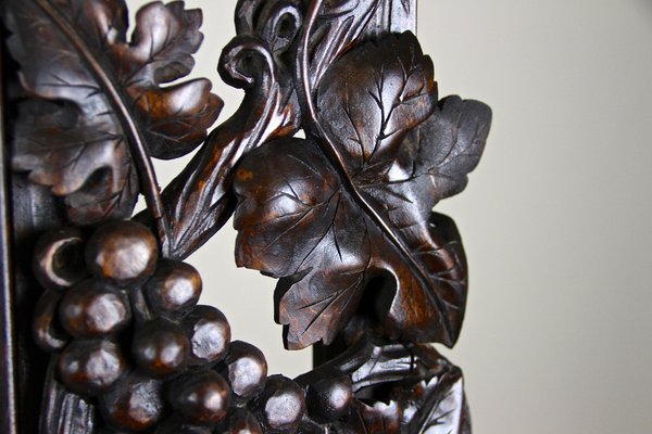 Large Black Forest Hand-Carved Wall Mirror with Grapes and Leaves, Austria, 1919-TQA-1322371