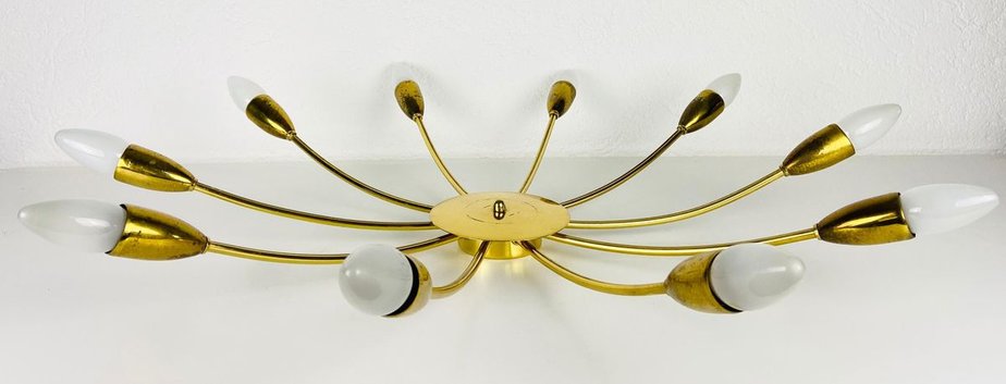 Large Brass 10-Arm Sputnik Chandelier, 1950s-PUK-913186