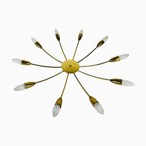 Large Brass 10-Arm Sputnik Chandelier, 1950s-PUK-913186