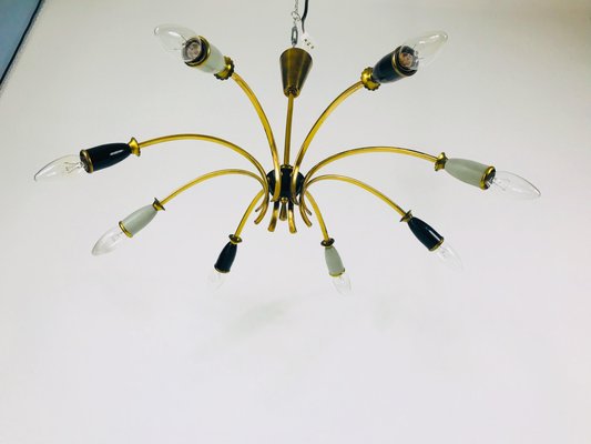 Large Brass 8-Arm Sputnik Chandelier, 1950s-PUK-617836