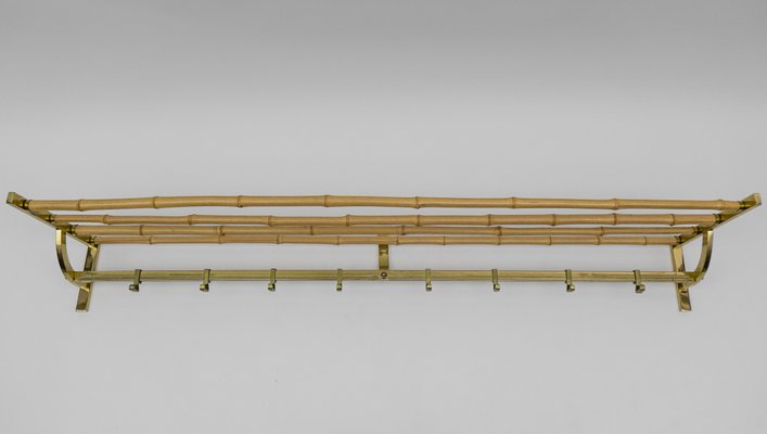 Large Brass and Bamboo Wall Coat Rack, Italy, 1960s-KQB-1765217