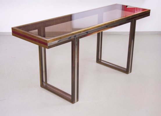 Large Brass and Chrome Console Table, 1970s-VLZ-632030