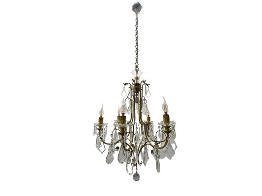 Large Brass and Crystal Chandelier, 1950s-JJC-1775390