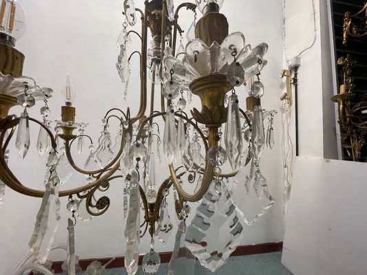 Large Brass and Crystal Chandelier, 1950s-JJC-1775390