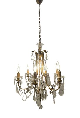 Large Brass and Crystal Chandelier, 1950s-JJC-1775390