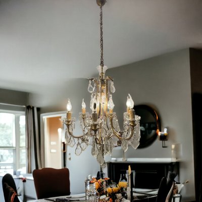 Large Brass and Crystal Chandelier, 1950s-JJC-1775390