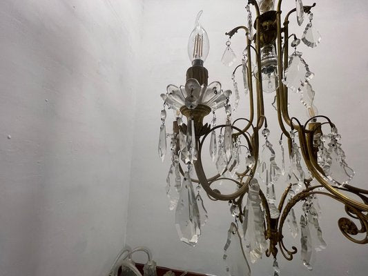 Large Brass and Crystal Chandelier, 1950s-JJC-1775390