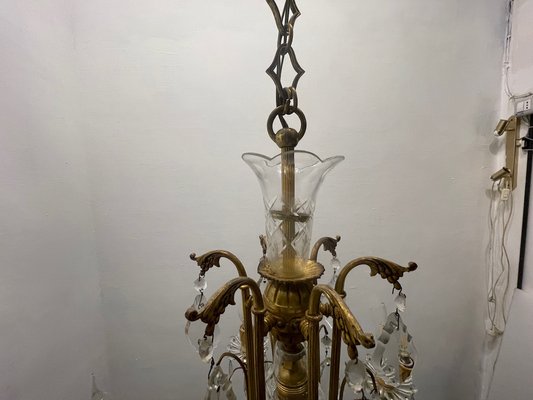 Large Brass and Crystal Chandelier, 1950s-JJC-1775390