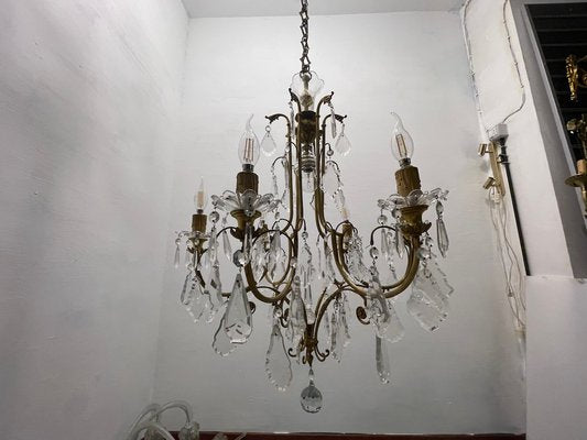 Large Brass and Crystal Chandelier, 1950s-JJC-1775390