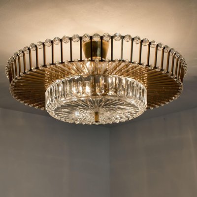 Large Brass and Crystal Flush Mount by Ernst Palme, Germany, 1970s-VDW-1300441