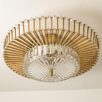 Large Brass and Crystal Flush Mount by Ernst Palme, Germany, 1970s-VDW-1300441