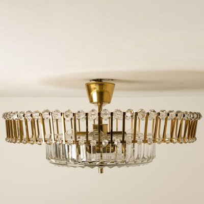 Large Brass and Crystal Flush Mount by Ernst Palme, Germany, 1970s-VDW-1300441