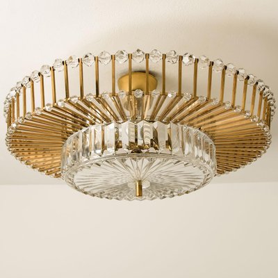 Large Brass and Crystal Flush Mount by Ernst Palme, Germany, 1970s-VDW-1300441