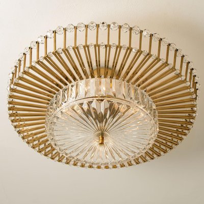 Large Brass and Crystal Flush Mount by Ernst Palme, Germany, 1970s-VDW-1300441