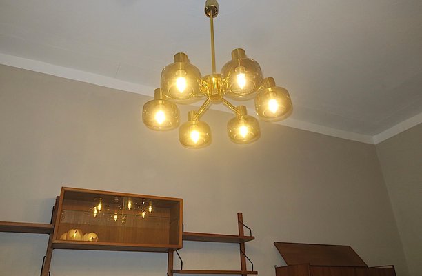 Large Brass and Glass Chandelier by Hans-Agne Jakobsson, 1960s-ED-2016483