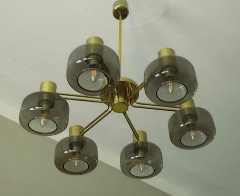 Large Brass and Glass Chandelier by Hans-Agne Jakobsson, 1960s-ED-2016483