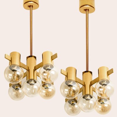 Large Brass and Glass Light Fixture in the Style of Jacobsson, 1960s-VDW-956762