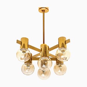 Large Brass and Glass Light Fixture in the Style of Jacobsson, 1960s-VDW-956762