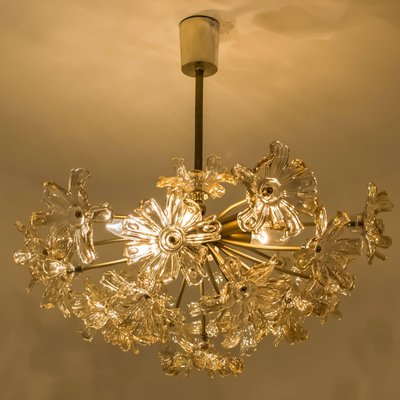 Large Brass and Glass Murano Flower Chandelier, Italy, 1970-VDW-826916