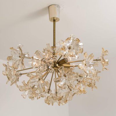 Large Brass and Glass Murano Flower Chandelier, Italy, 1970-VDW-826916