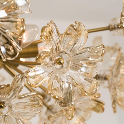 Large Brass and Glass Murano Flower Chandelier, Italy, 1970-VDW-826916