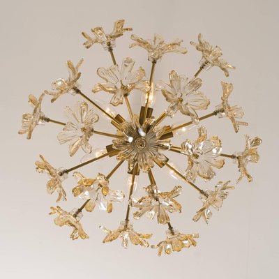 Large Brass and Glass Murano Flower Chandelier, Italy, 1970-VDW-826916