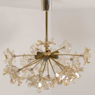 Large Brass and Glass Murano Flower Chandelier, Italy, 1970-VDW-826916