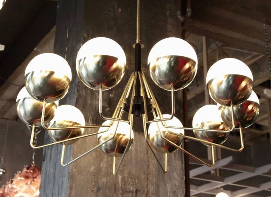 Large Brass and Glass Sputnik Chandelier in the Style of Stilnovo, 2000s-VLZ-631853