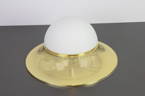 Large Brass and Glass UFO Flush Mount, Limburg, Germany, 1970s-UGR-1086314