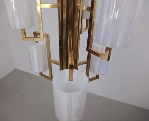 Large Brass and Iridescent Glass Chandelier, 1980s-VLZ-631976