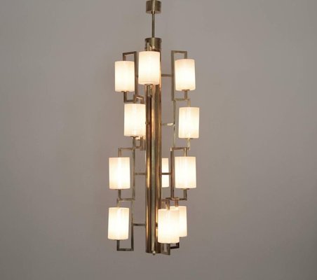 Large Brass and Iridescent Glass Chandelier, 1980s-VLZ-631976