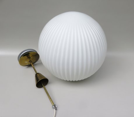 Large Brass Ceiling Lamp with Pleated Ball, 1950s-EY-1287003