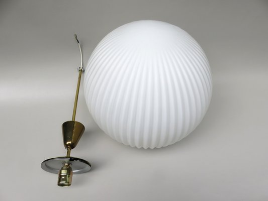 Large Brass Ceiling Lamp with Pleated Ball, 1950s-EY-1287003