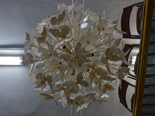 Large Brass Ceiling Lamp with White & Gold Murano Glass Butterflies from Made Murano Glass-OHK-870486