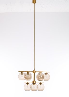 Large Brass Chandelier by Holger Johansson, Sweden, 1970s-QU-1706905