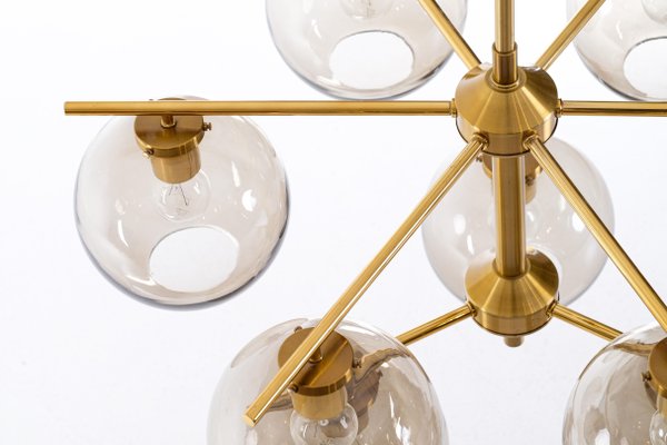 Large Brass Chandelier by Holger Johansson, Sweden, 1970s-QU-1706905