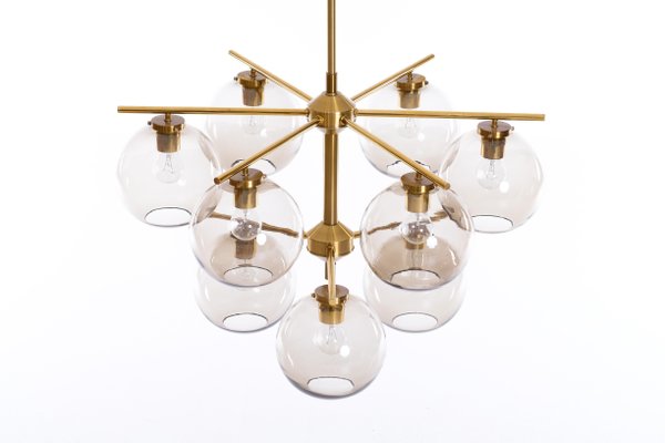 Large Brass Chandelier by Holger Johansson, Sweden, 1970s-QU-1706905